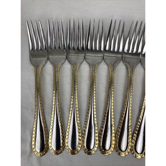 11 Retroneu GOLD ACCENT Chain 7” 18/8 Korea Stainless Dessert Fork Good Quality - Picture 2 of 7